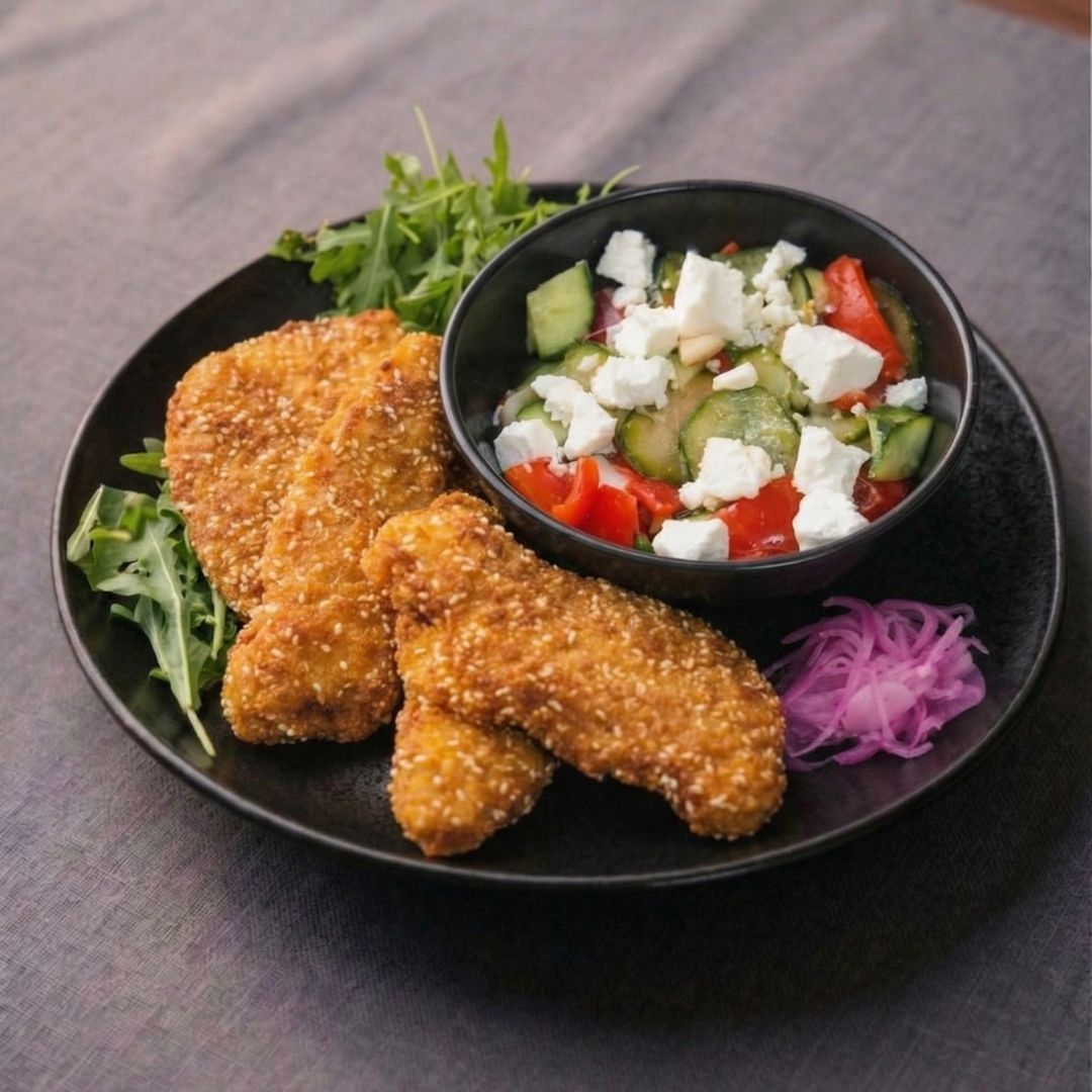 Szezámos csirkemell görög salátával